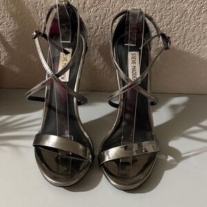 Steve Madden Silver Metallic Strappy High Heel Sandals